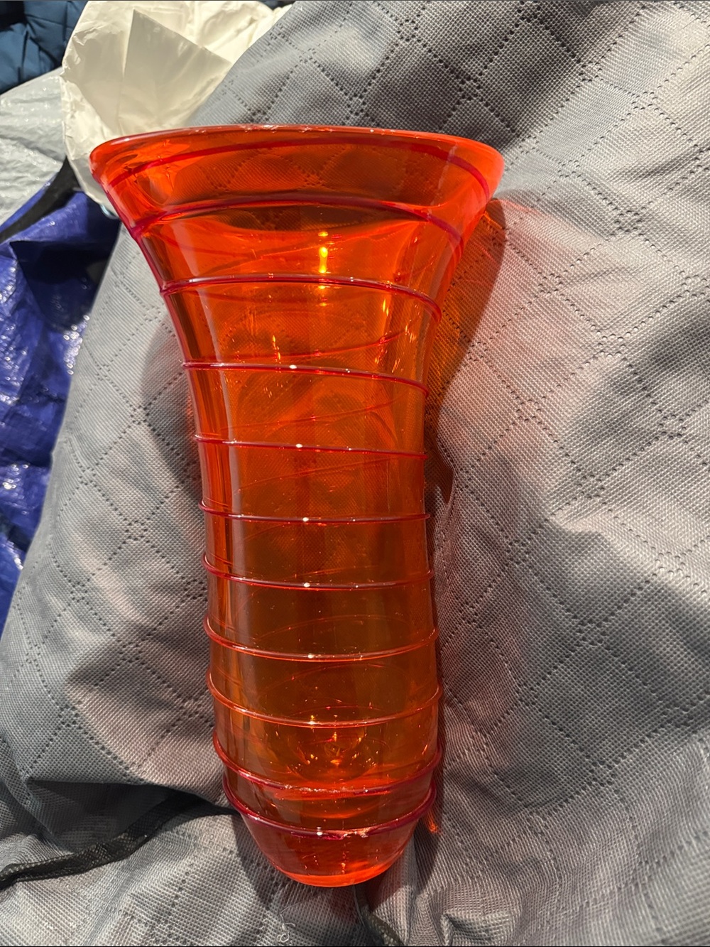 Waterford Orange Ribbed Glass Vase